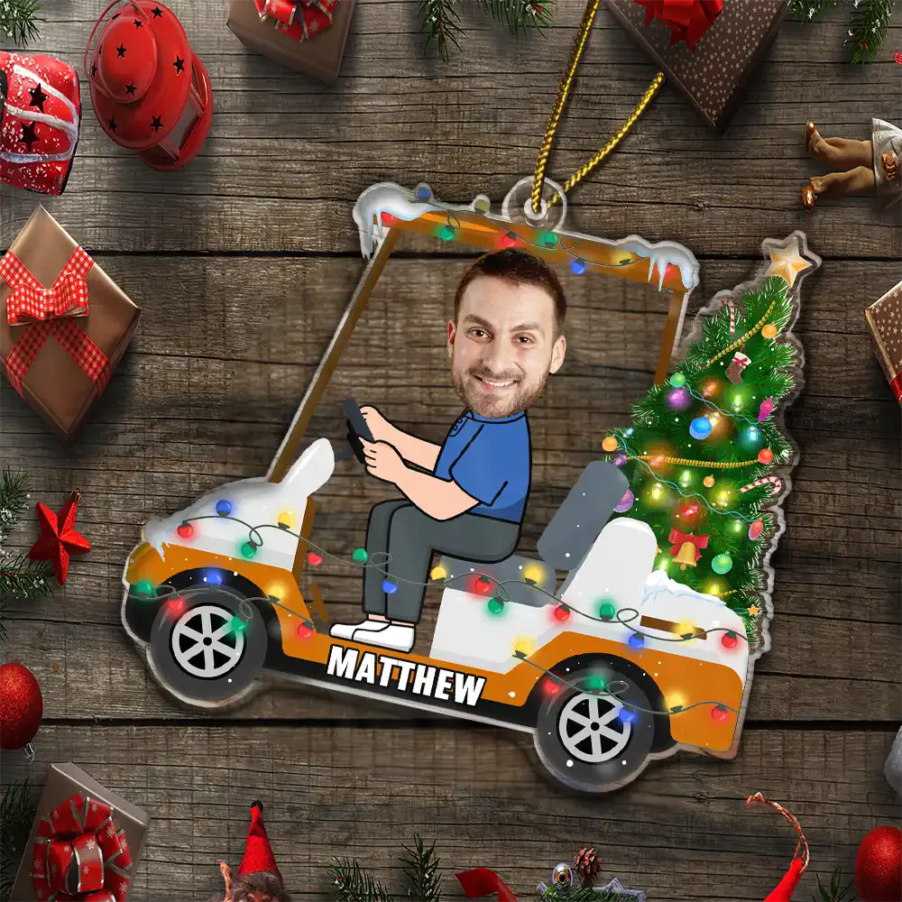 Custom Photo Funny Face Golf Cart - Personalized Custom Shaped Acrylic Ornament - Image 5