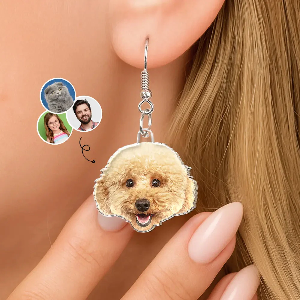 Custom Photo Funny Face Pet Kid Family - Personalized Acrylic Earrings - Image 2