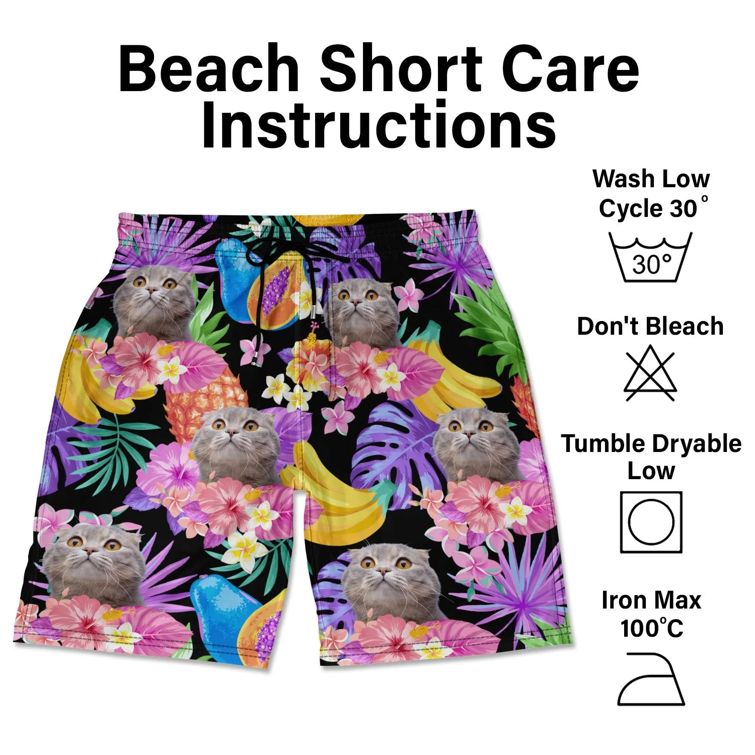 Custom Photo Funny Family Pet Face Black Colorful Tropical - Funny Gift For Pet Lovers- Personalized Unisex Beach Shorts - Image 5