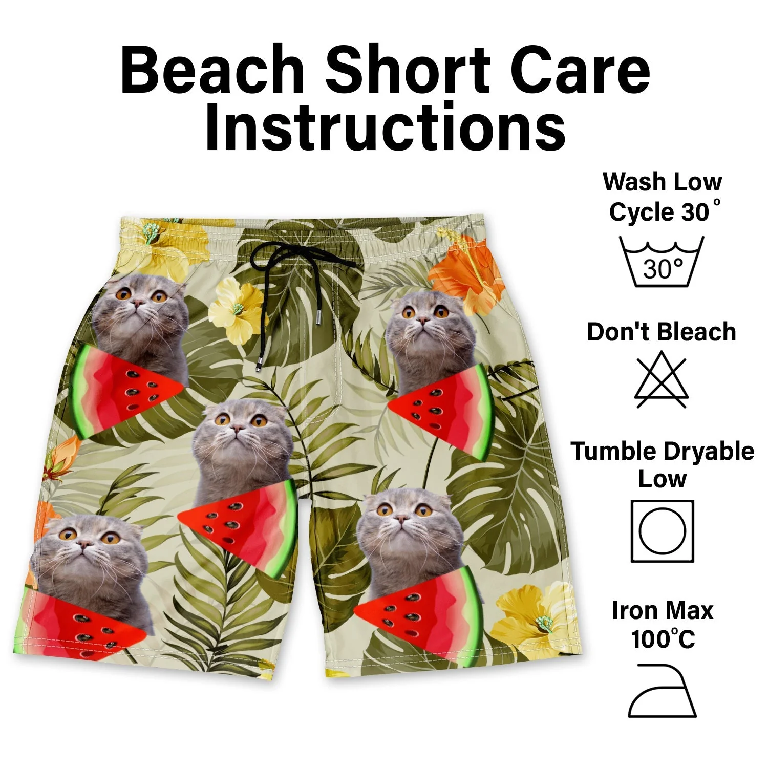Custom Photo Funny Family Pet Face - Personalized Custom Unisex Beach Shorts - Image 2