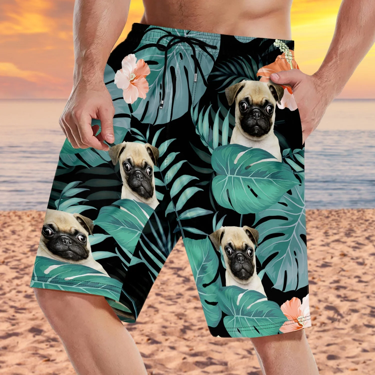 Custom Photo Funny Family Pet Face - Personalized Custom Unisex Beach Shorts - Image 4