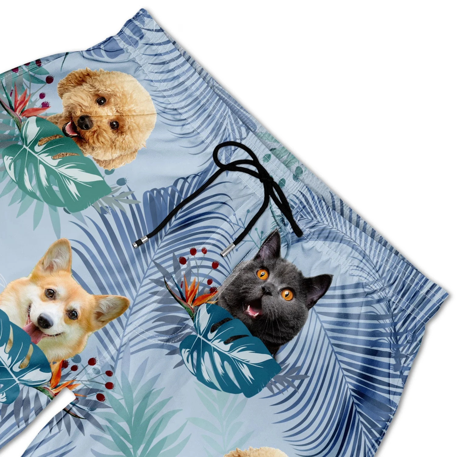 Custom Photo Funny Family Pet Face Tropical Leaf - Funny Gift For Pet Lovers- Personalized Unisex Beach Shorts - Image 4
