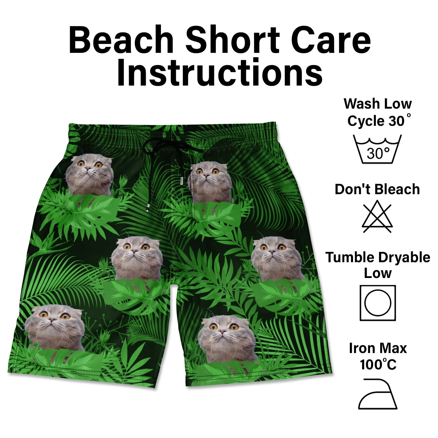 Custom Photo Funny Family Pet Face Tropical Leaf - Funny Gift For Pet Lovers- Personalized Unisex Beach Shorts - Image 5
