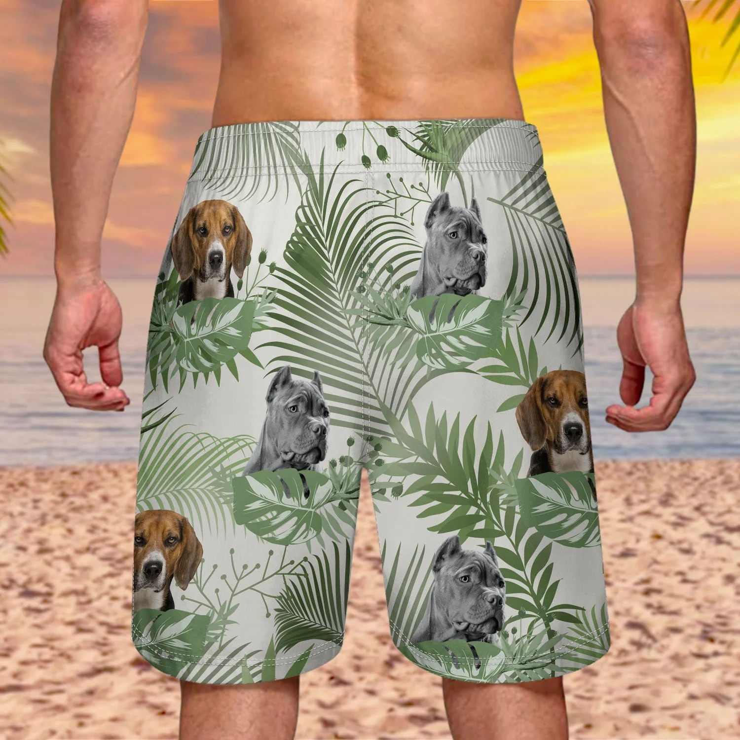 Custom Photo Funny Family Pet Face Tropical Leaf - Funny Gift For Pet Lovers- Personalized Unisex Beach Shorts - Image 8