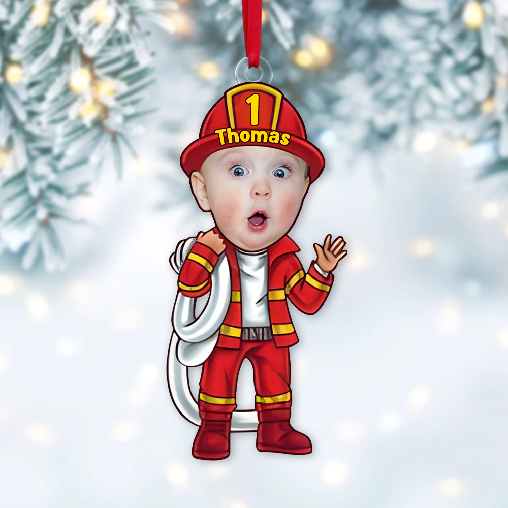 Custom Funny Photo Gifts For Kid Personalized Christmas Firefighter Ornament - Image 7