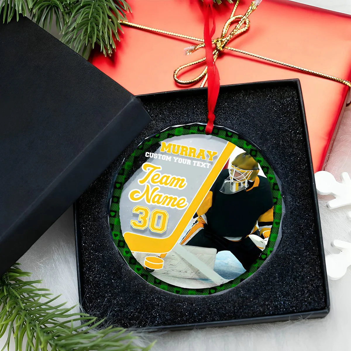 Custom Photo Gift For Ice Hockey Player Personalized Christmas Crystal Glass Ornament - Image 3