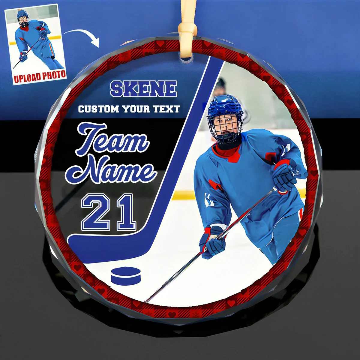 Custom Photo Gift For Ice Hockey Player Personalized Christmas Crystal Glass Ornament - Image 4