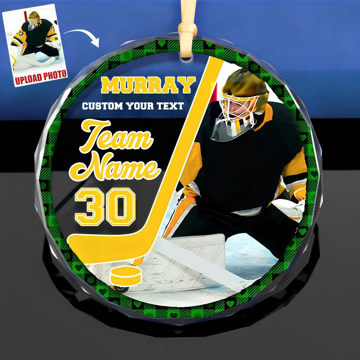 Custom Photo Gift For Ice Hockey Player Personalized Christmas Crystal Glass Ornament - Image 5