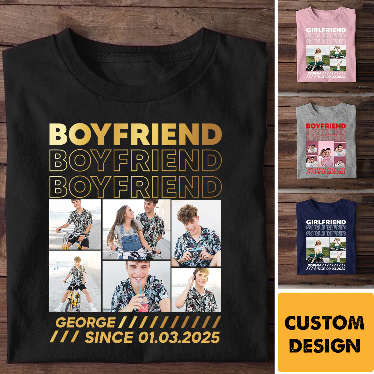 Custom Photo Girlfriend Boyfriend Collage Personalized T-Shirt Gift For Couples