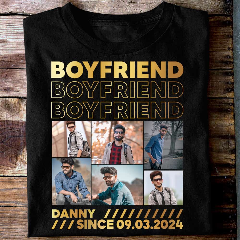 Custom Photo Girlfriend Boyfriend Collage Personalized T-Shirt Gift For Couples - Image 2