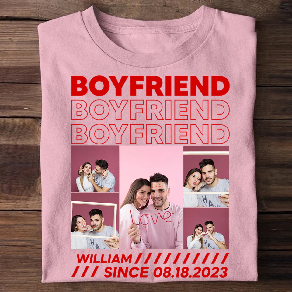 Custom Photo Girlfriend Boyfriend Collage Personalized T-Shirt Gift For Couples - Image 3