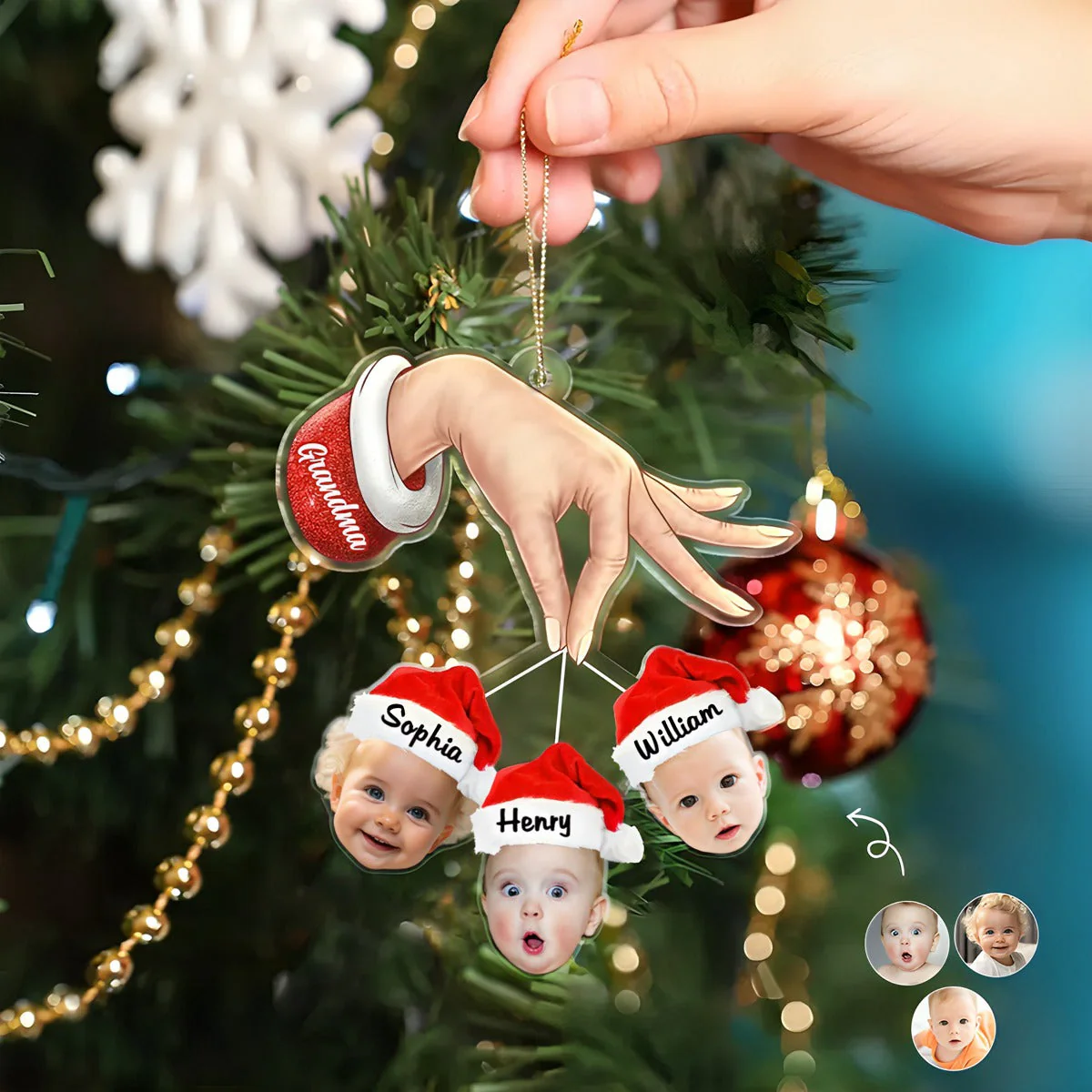 Custom Photo Grandma Grandkids Christmas Gift - Personalized Cutout Acrylic Ornament - Image 3