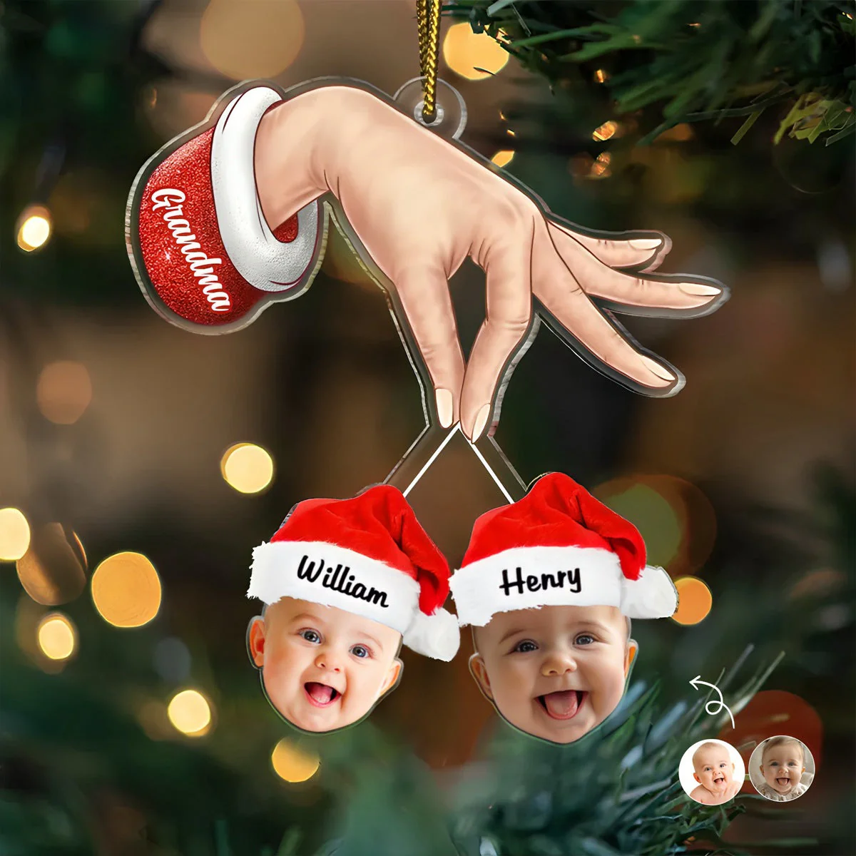 Custom Photo Grandma Grandkids Christmas Gift - Personalized Cutout Acrylic Ornament - Image 4