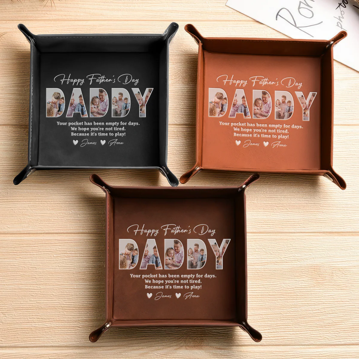 Custom Photo Happy Father's Day Family Personalized Leather Valet Tray - Image 2