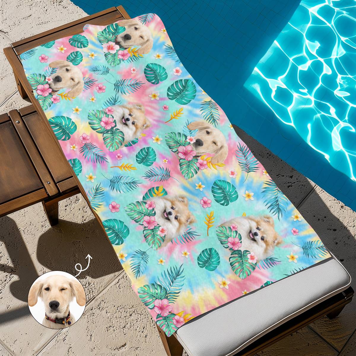 Custom Photo Happy Tails In Summer Trails - Dog & Cat Personalized Custom Beach Towel - Summer Vacation Gift - Image 2