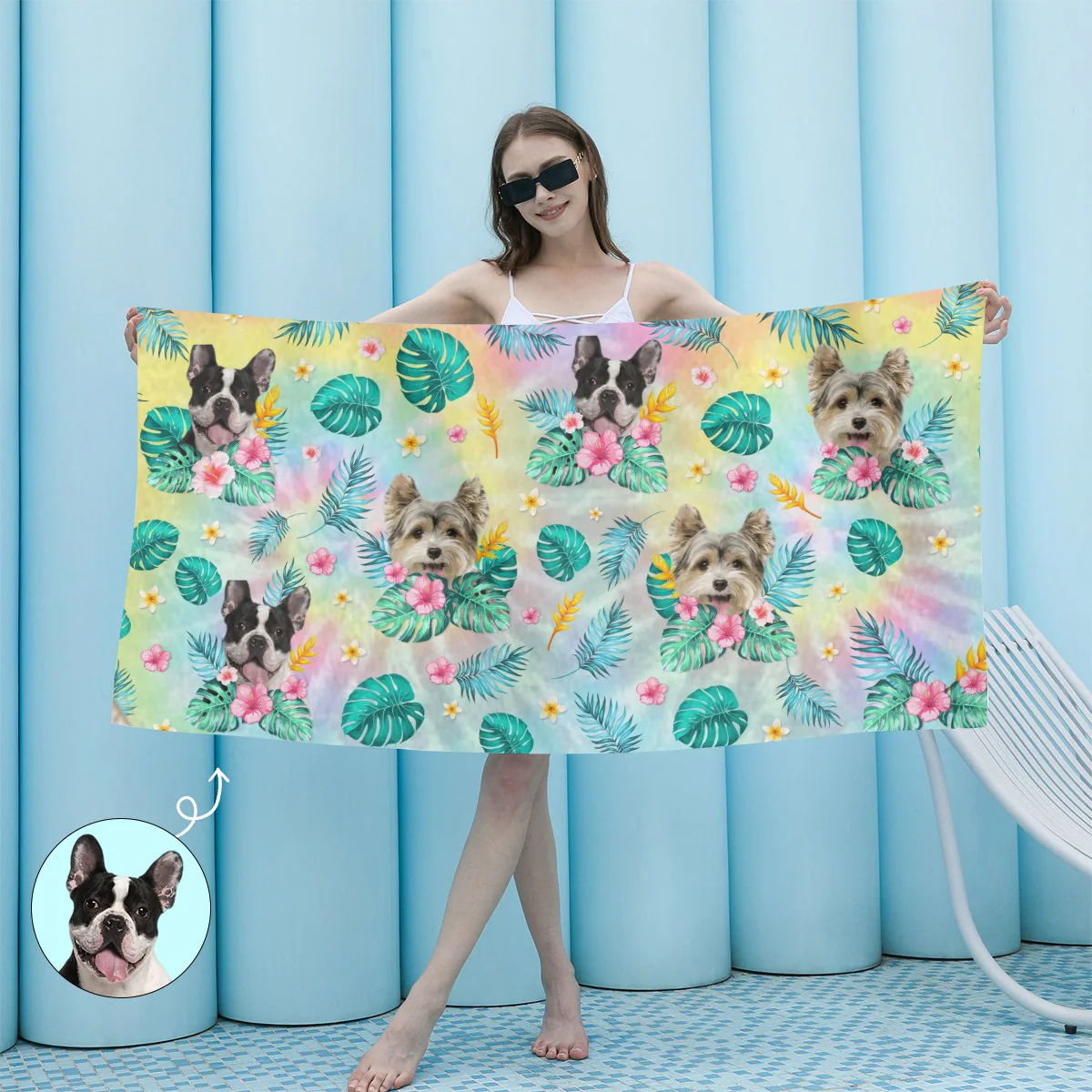 Custom Photo Happy Tails In Summer Trails - Dog & Cat Personalized Custom Beach Towel - Summer Vacation Gift - Image 3