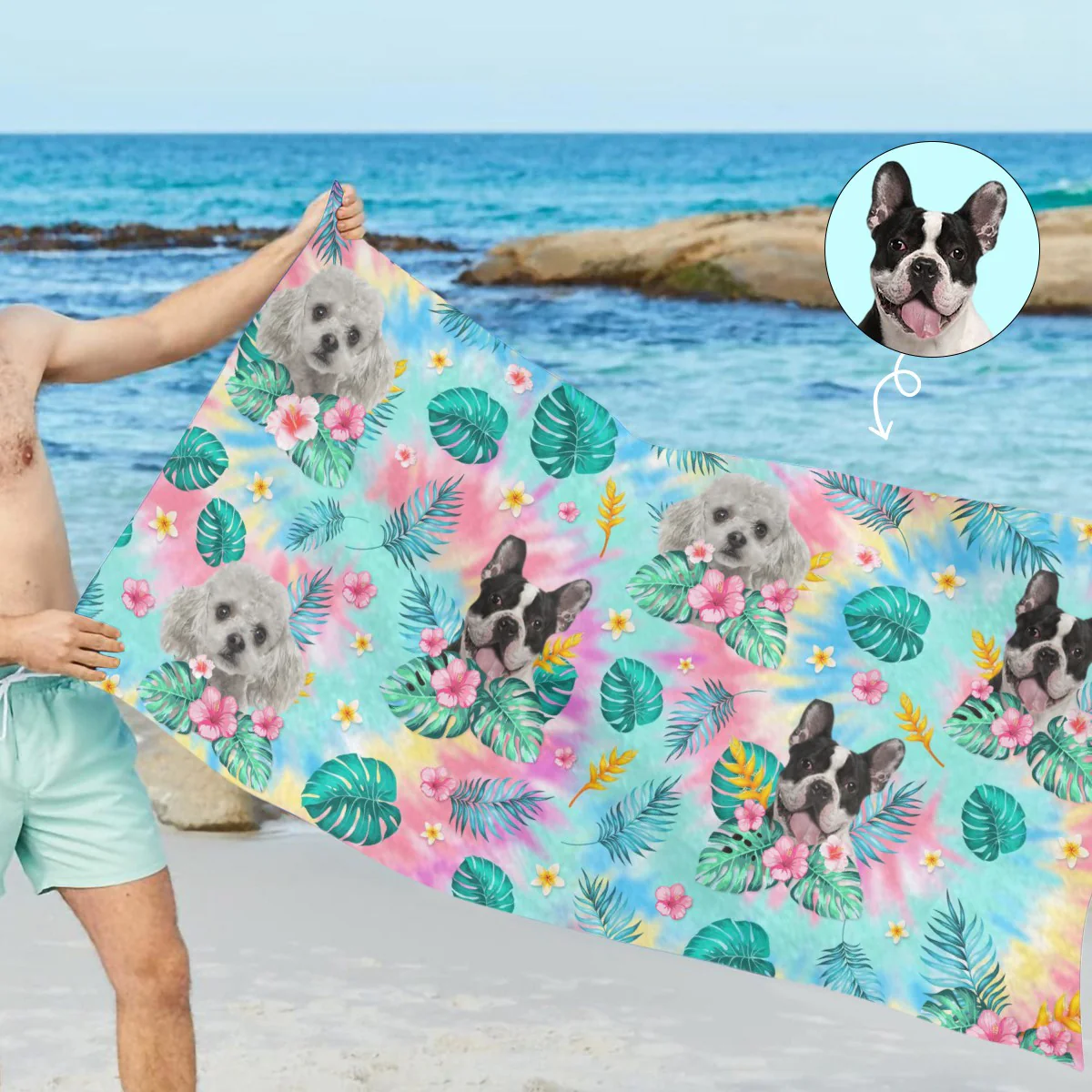 Custom Photo Happy Tails In Summer Trails - Dog & Cat Personalized Custom Beach Towel - Summer Vacation Gift - Image 4