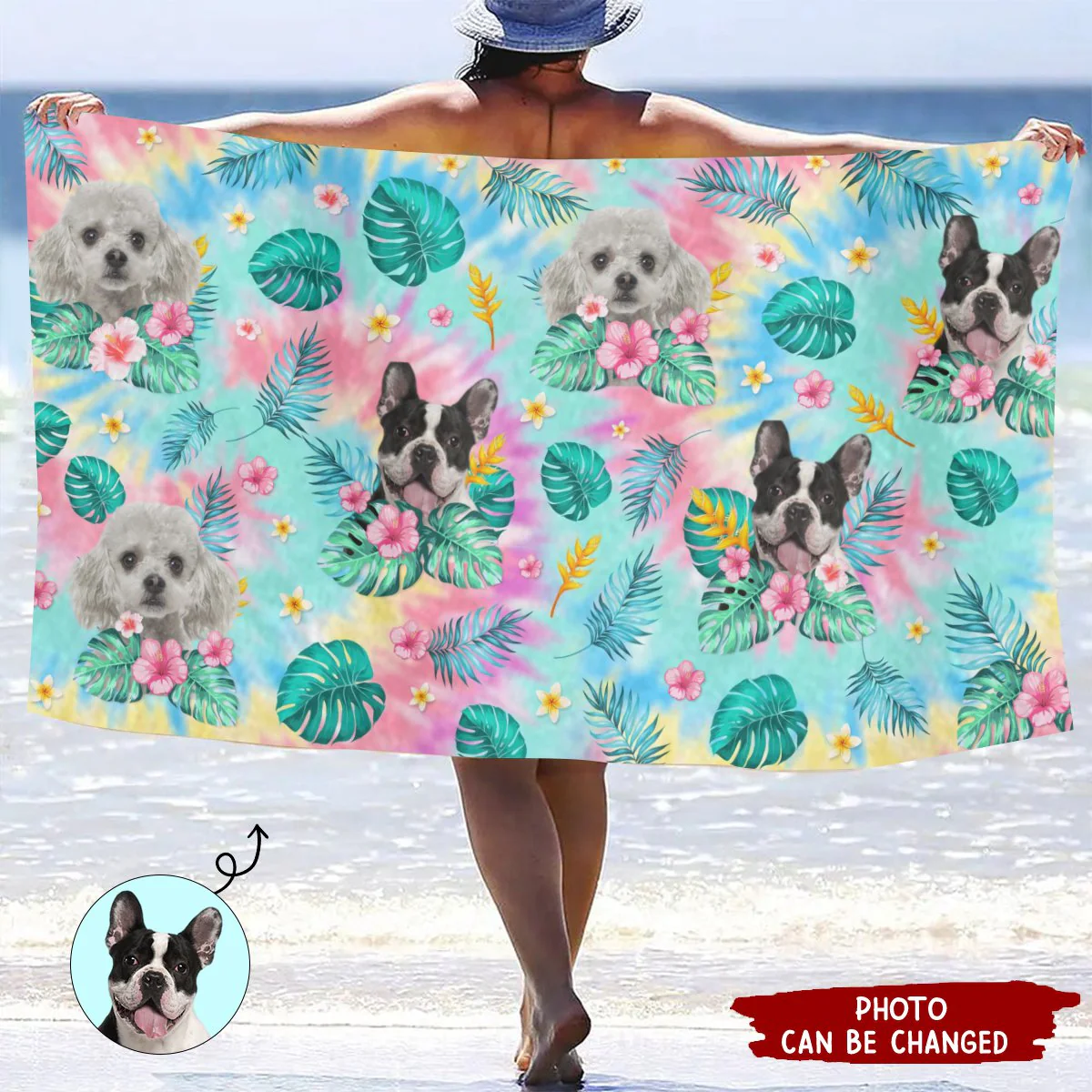 Custom Photo Happy Tails In Summer Trails - Dog & Cat Personalized Custom Beach Towel - Summer Vacation Gift - Image 5
