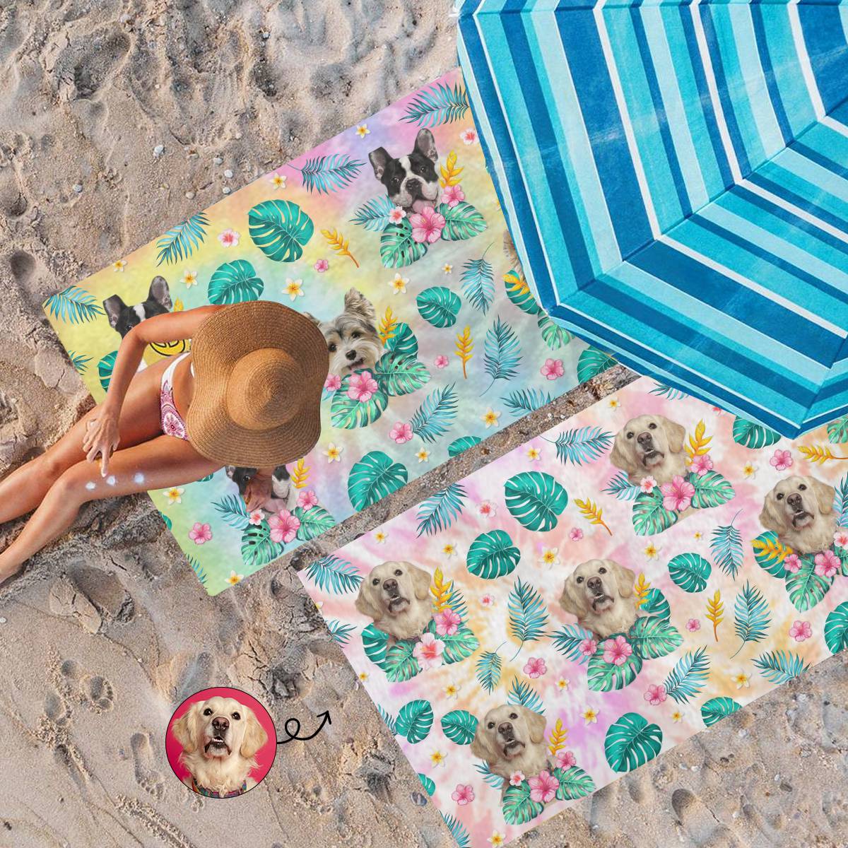 Custom Photo Happy Tails In Summer Trails - Dog & Cat Personalized Custom Beach Towel - Summer Vacation Gift - Image 6