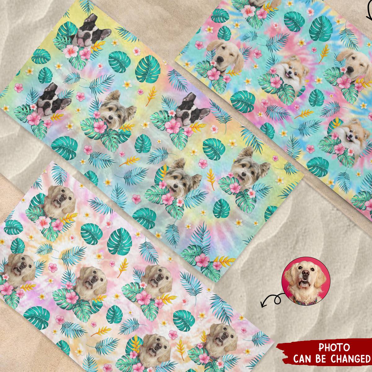 Custom Photo Happy Tails In Summer Trails - Dog & Cat Personalized Custom Beach Towel - Summer Vacation Gift - Image 9