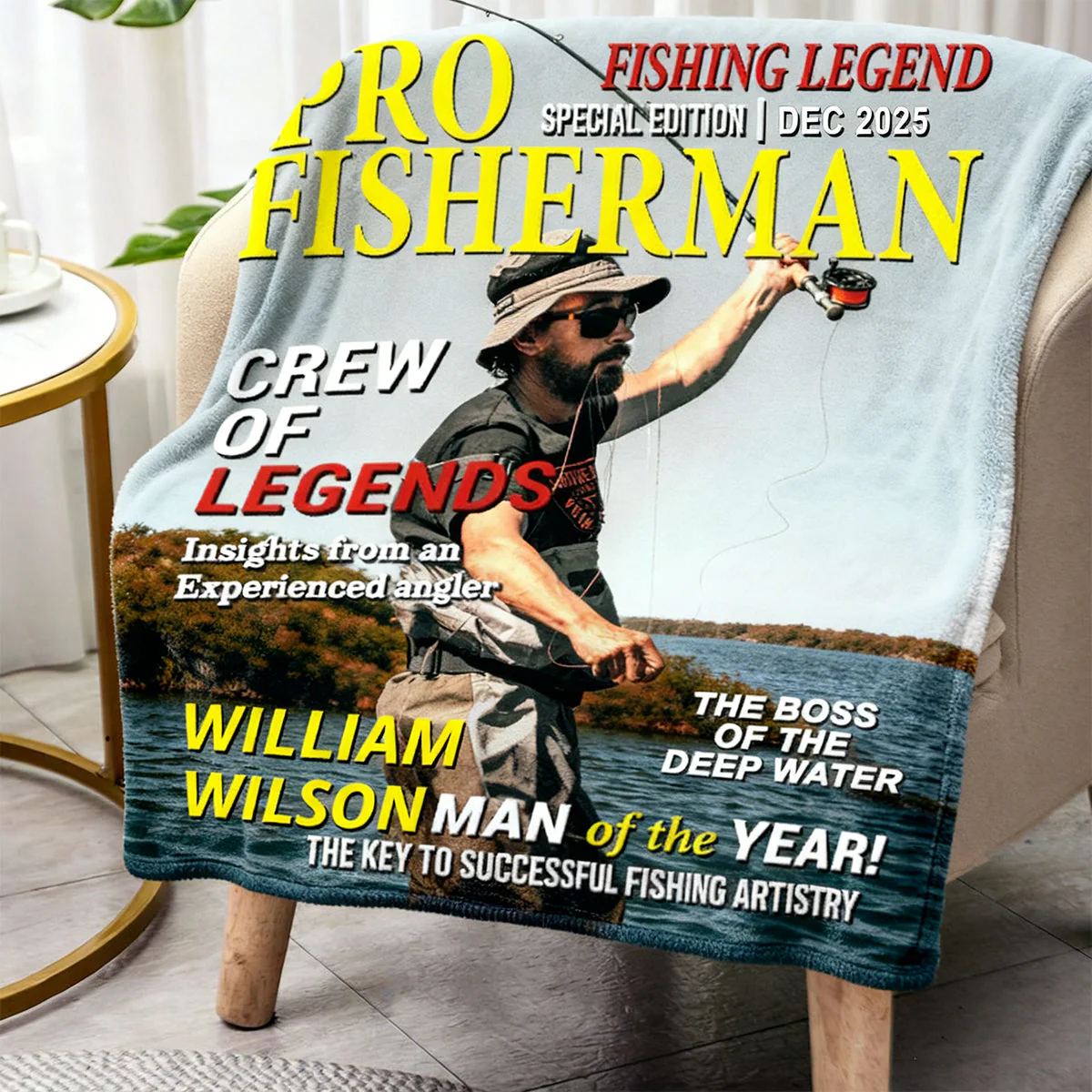 Custom Photo Hooked On Greatness Fishing Magazine Cover Blanket, Personalized Fishing Gifts for Men, Funny Gift for Fisherman - Image 3