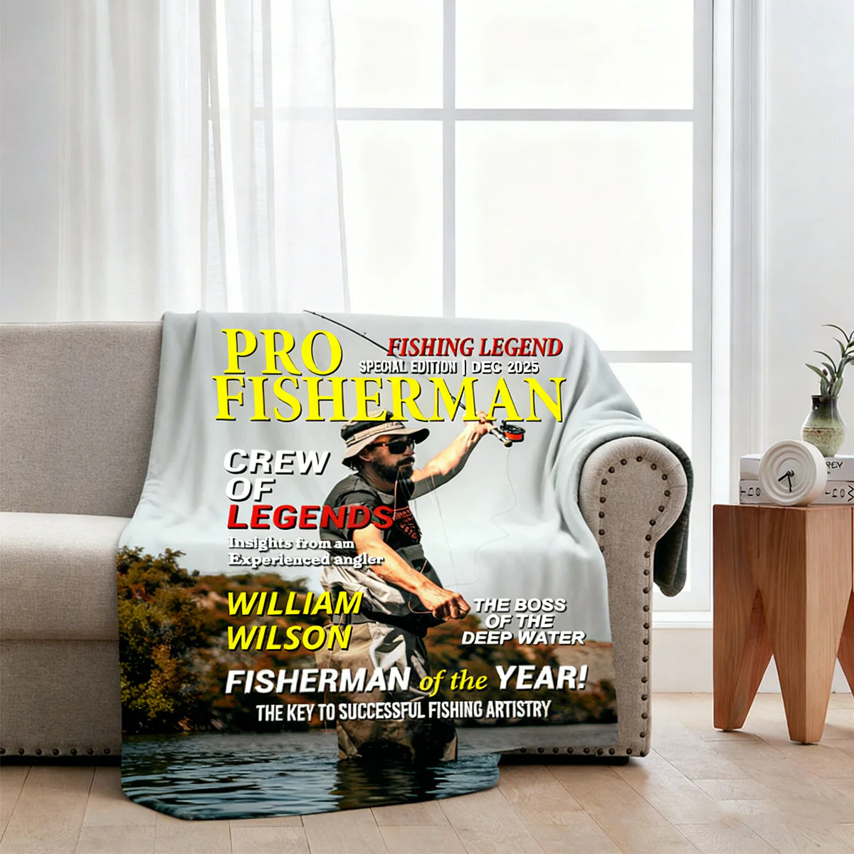 Custom Photo Hooked On Greatness Fishing Magazine Cover Blanket, Personalized Fishing Gifts for Men, Funny Gift for Fisherman - Image 4