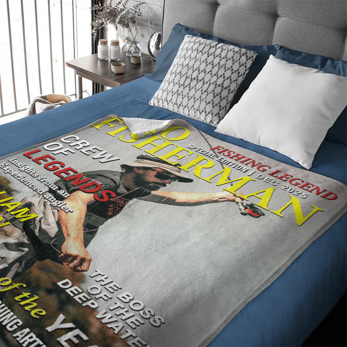 Custom Photo Hooked On Greatness Fishing Magazine Cover Blanket, Personalized Fishing Gifts for Men, Funny Gift for Fisherman - Image 5