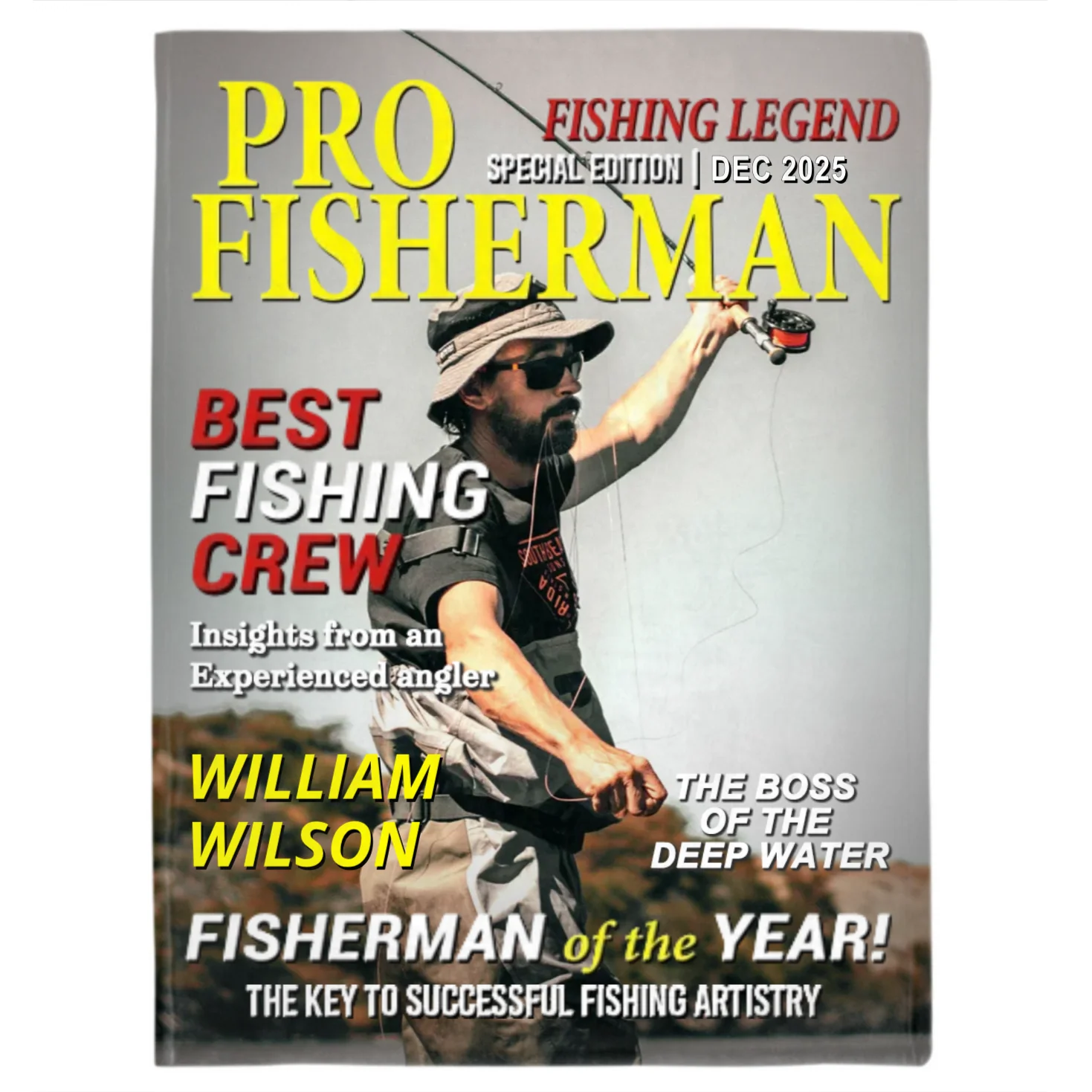 Custom Photo Hooked On Greatness Fishing Magazine Cover Blanket, Personalized Fishing Gifts for Men, Funny Gift for Fisherman - Image 6