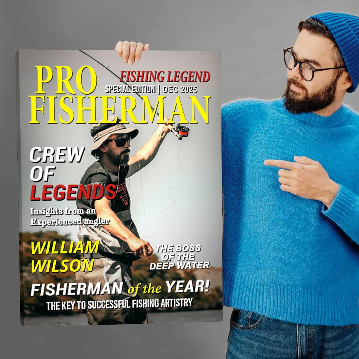 Custom Photo Hooked On Greatness Fishing Magazine Cover, Personalized Fishing Gifts for Men, Funny Gift for Fisherman - Image 5