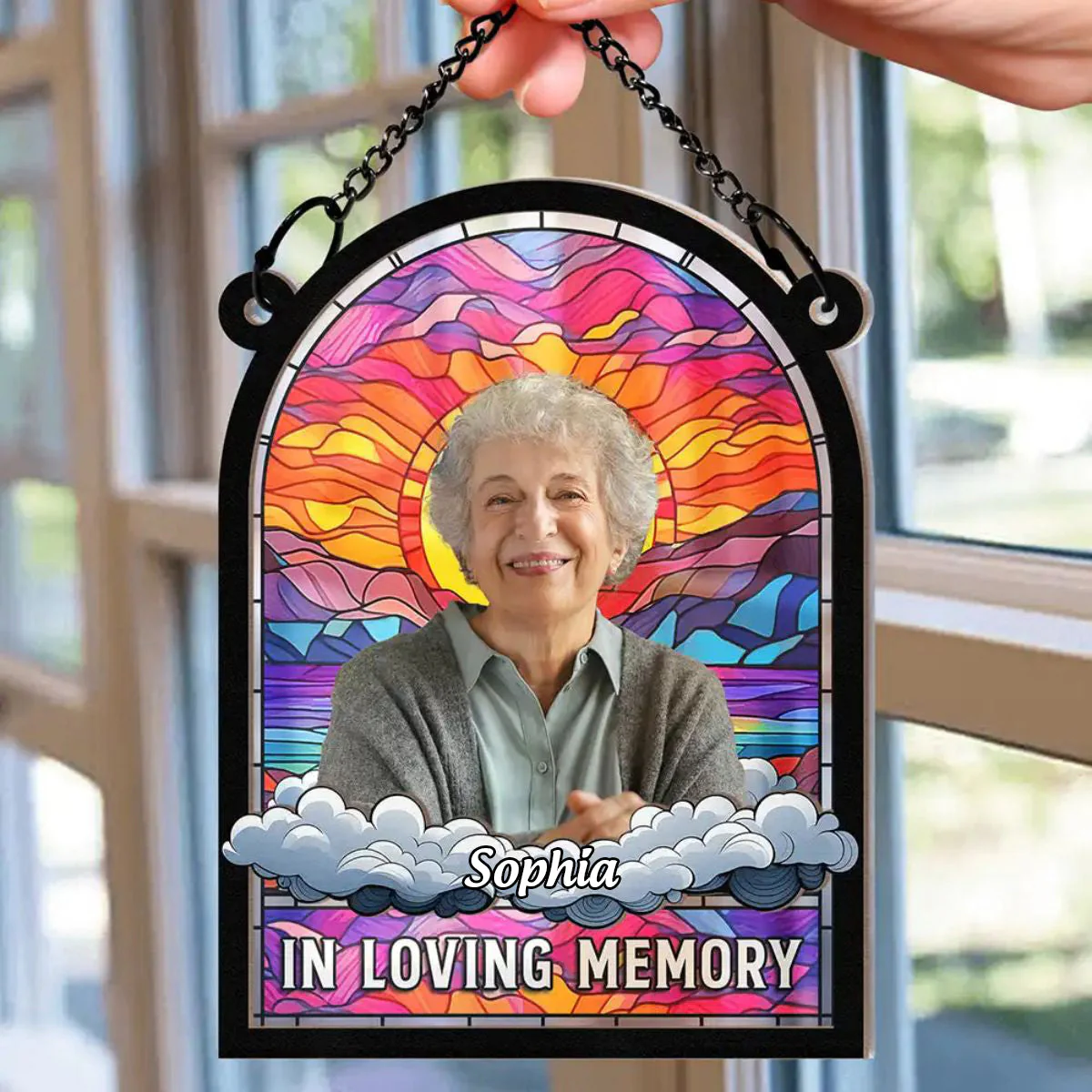 Custom Photo In Loving Memory Family Memorial - Personalized Window Hanging Suncatcher Ornament - Image 6
