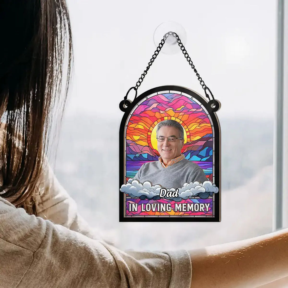 Custom Photo In Loving Memory Family Memorial - Personalized Window Hanging Suncatcher Ornament - Image 8
