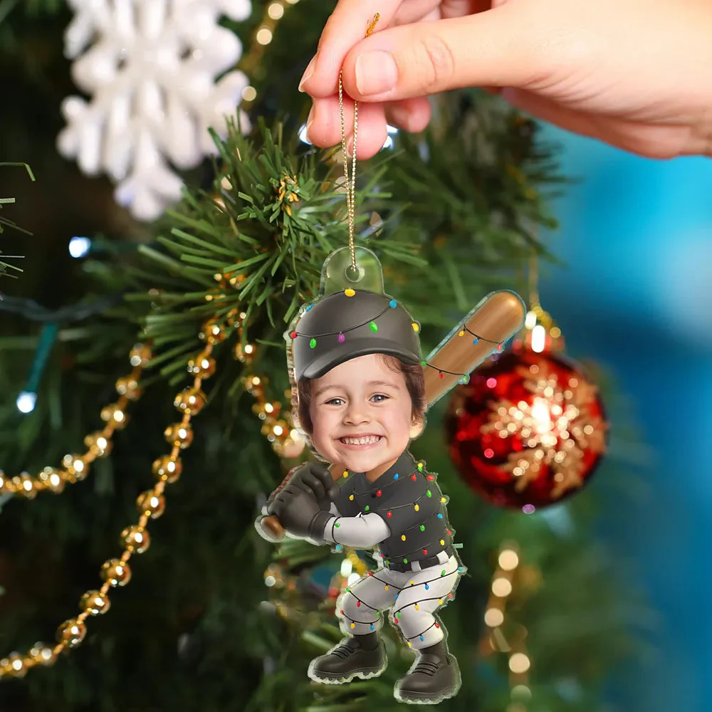 Custom Photo Kid Playing Baseball - Personalized Acrylic Ornament - Image 3