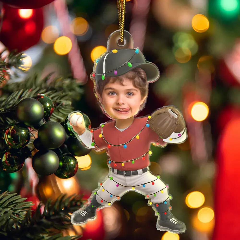 Custom Photo Kid Playing Baseball - Personalized Acrylic Ornament - Image 4
