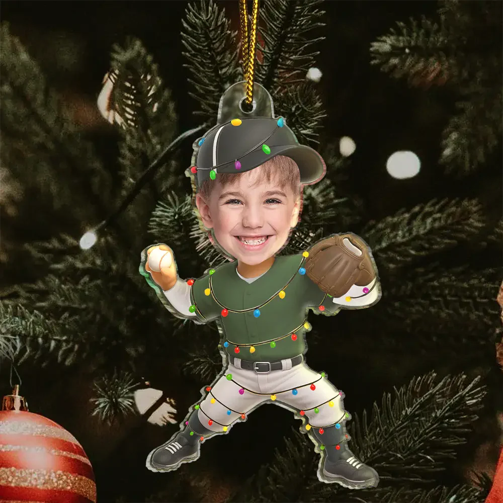Custom Photo Kid Playing Baseball - Personalized Acrylic Ornament - Image 5