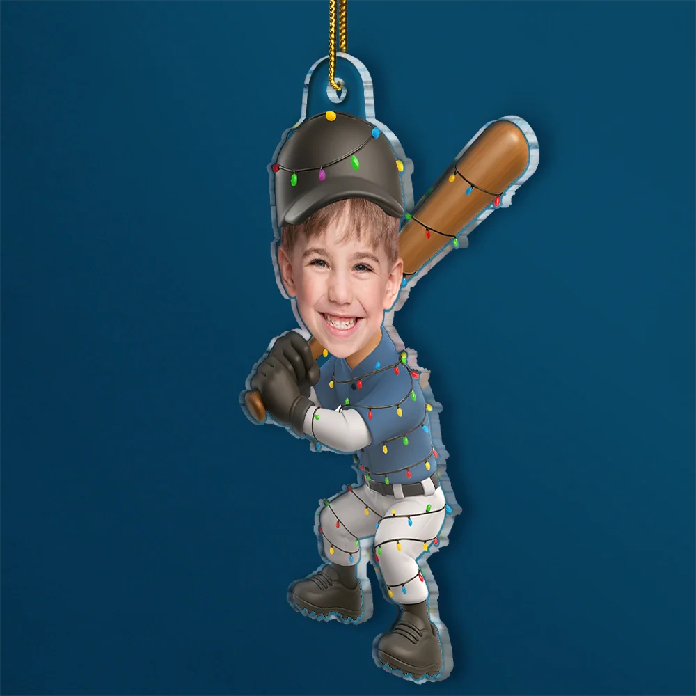 Custom Photo Kid Playing Baseball - Personalized Acrylic Ornament - Image 6