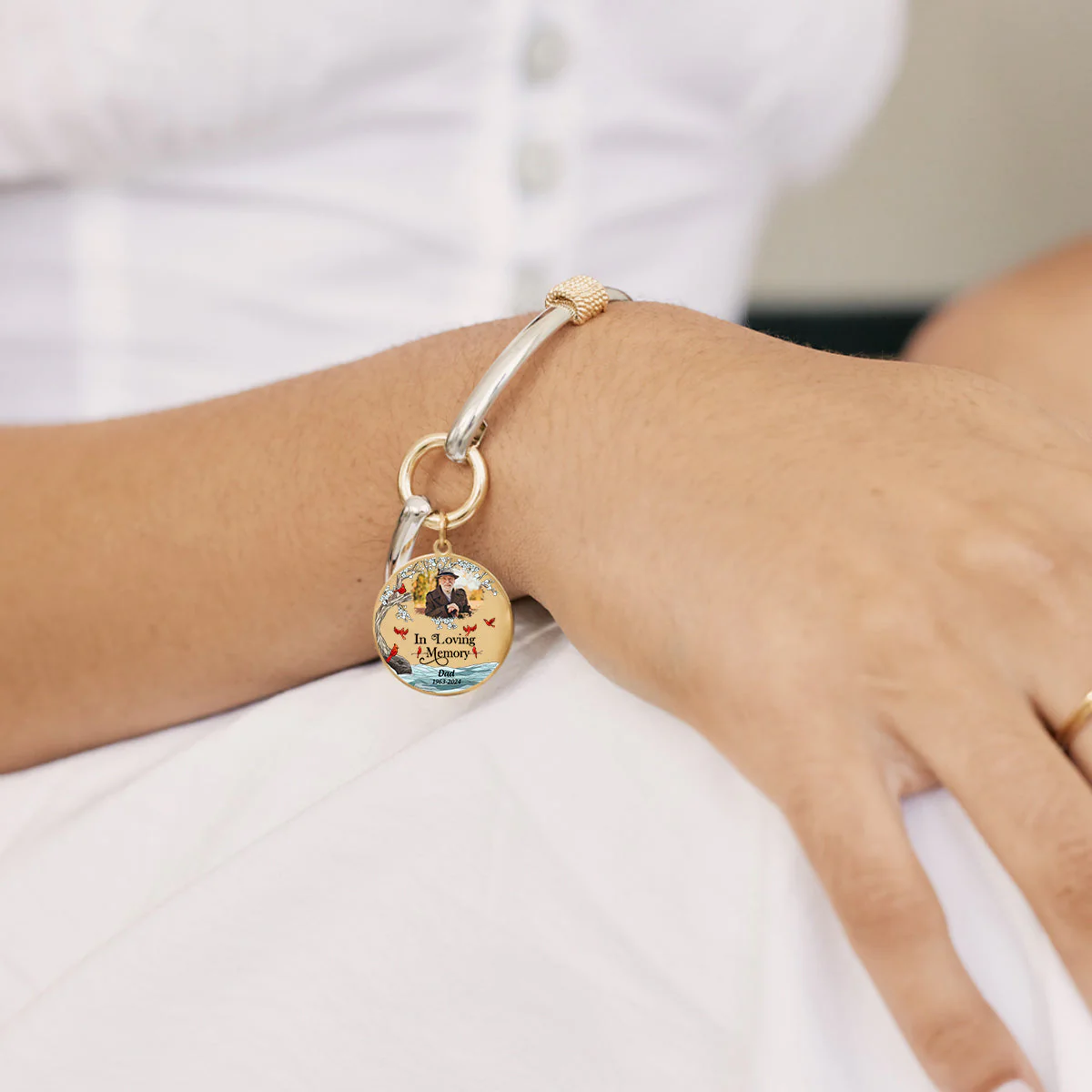 Custom Photo Memorial Cardinal Personalized Two-Tone Bracelet - Image 2