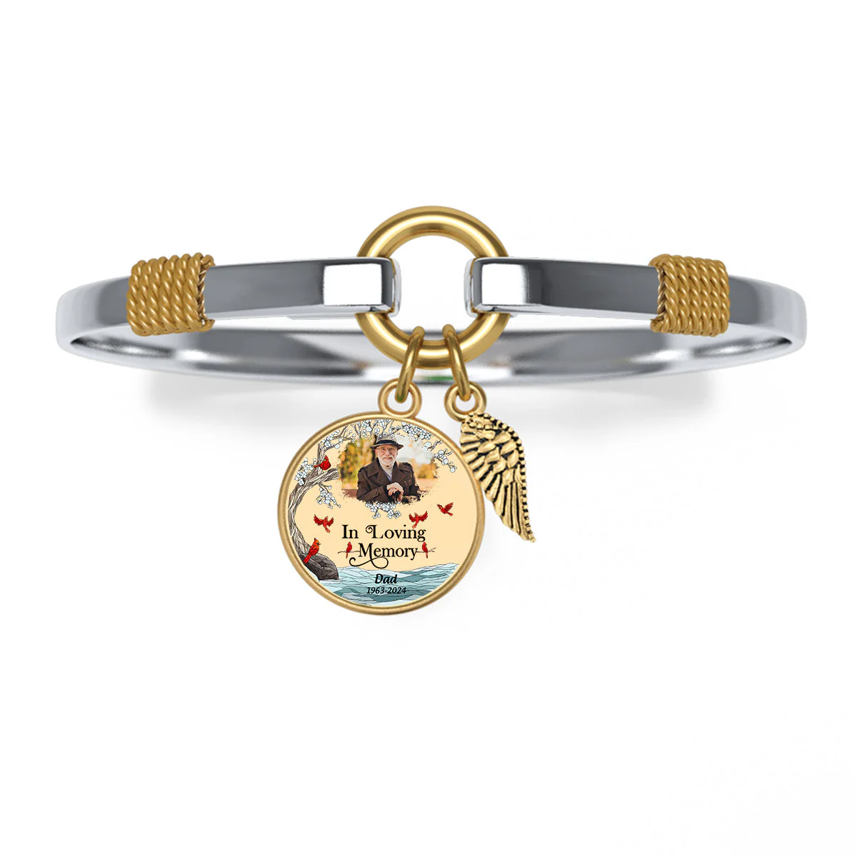 Custom Photo Memorial Cardinal Personalized Two-Tone Bracelet - Image 3