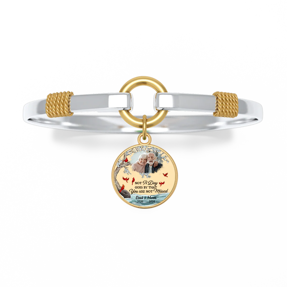 Custom Photo Memorial Cardinal Personalized Two-Tone Bracelet - Image 4