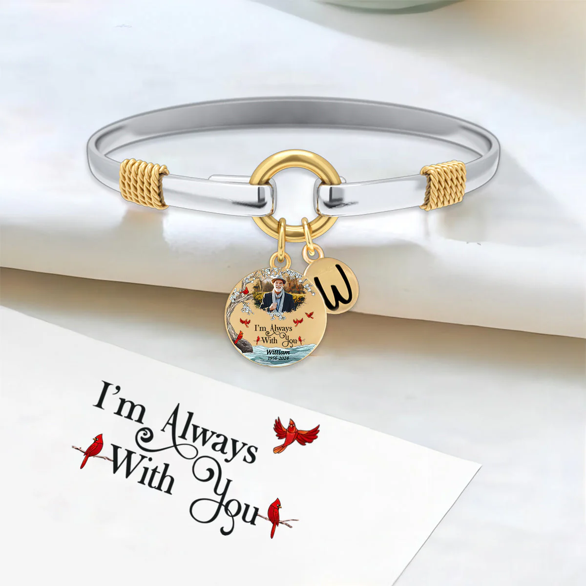 Custom Photo Memorial Cardinal Personalized Two-Tone Bracelet - Image 5