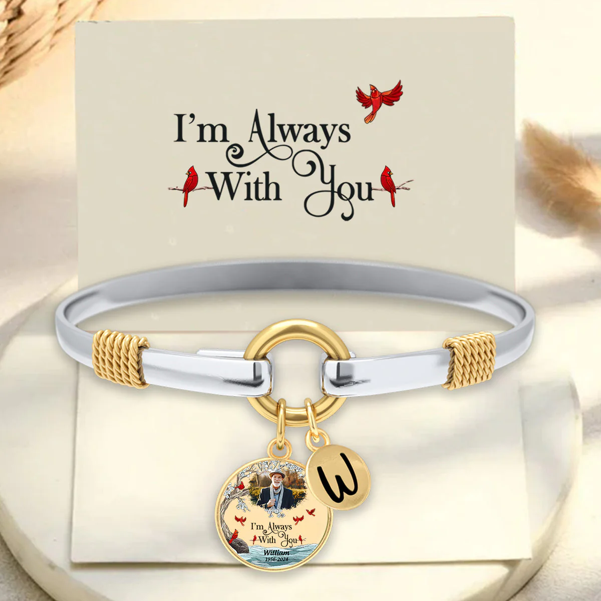 Custom Photo Memorial Cardinal Personalized Two-Tone Bracelet - Image 6