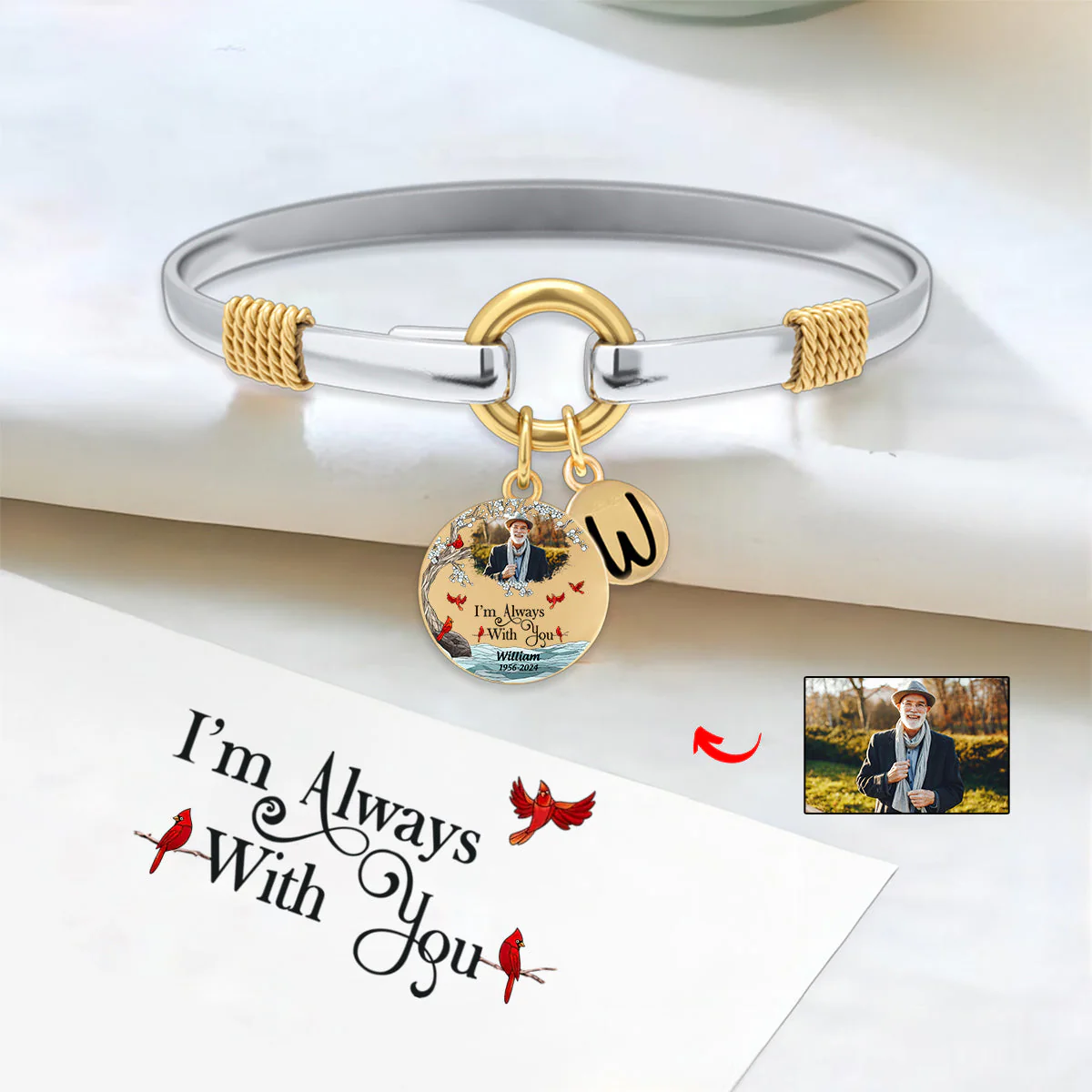 Custom Photo Memorial Cardinal Personalized Two-Tone Bracelet - Image 7