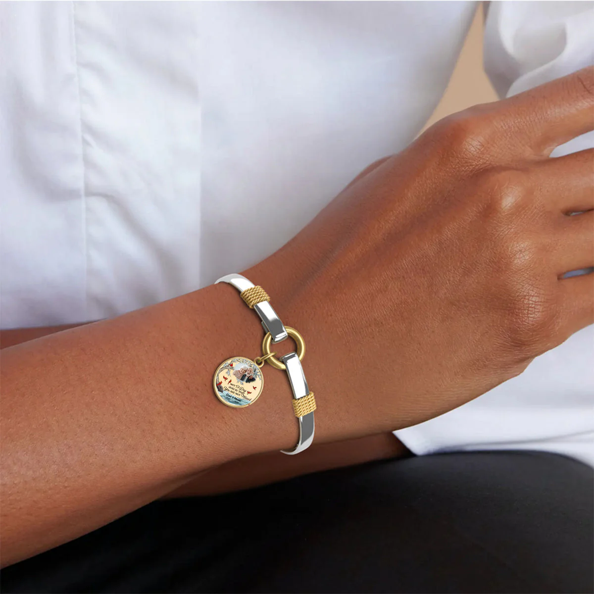 Custom Photo Memorial Cardinal Personalized Two-Tone Bracelet - Image 8
