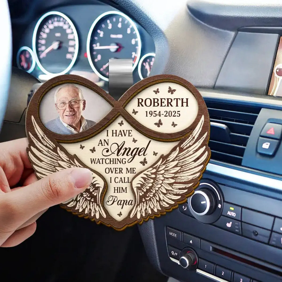 Custom Photo Memorial Dad Mom I Have An Angel Watching Over Me - Personalized Car Visor Clip - Image 2