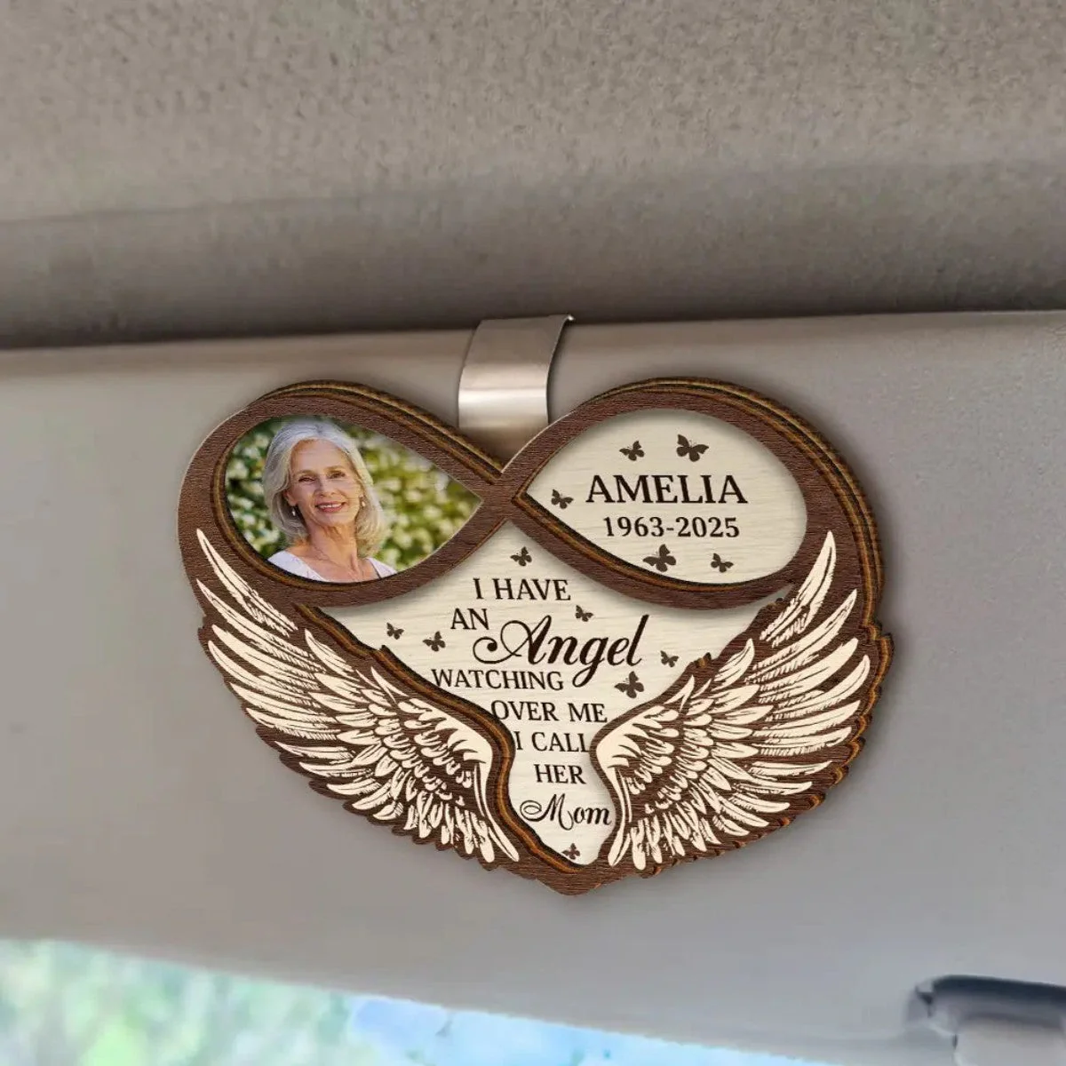Custom Photo Memorial Dad Mom I Have An Angel Watching Over Me - Personalized Car Visor Clip - Image 3