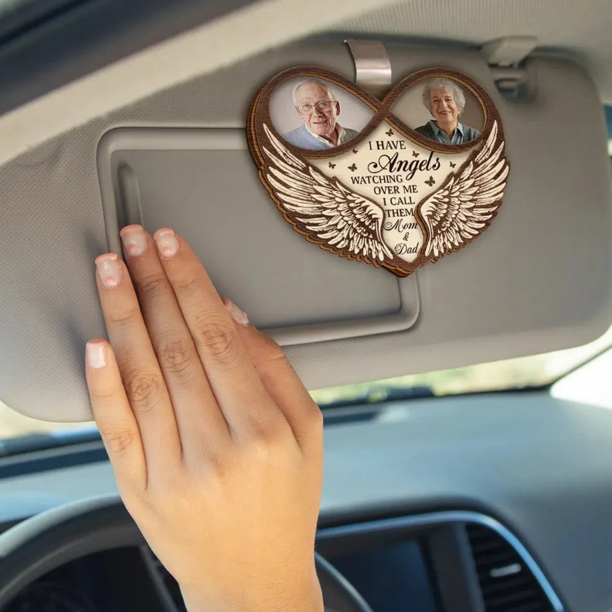 Custom Photo Memorial Dad Mom I Have An Angel Watching Over Me - Personalized Car Visor Clip - Image 4