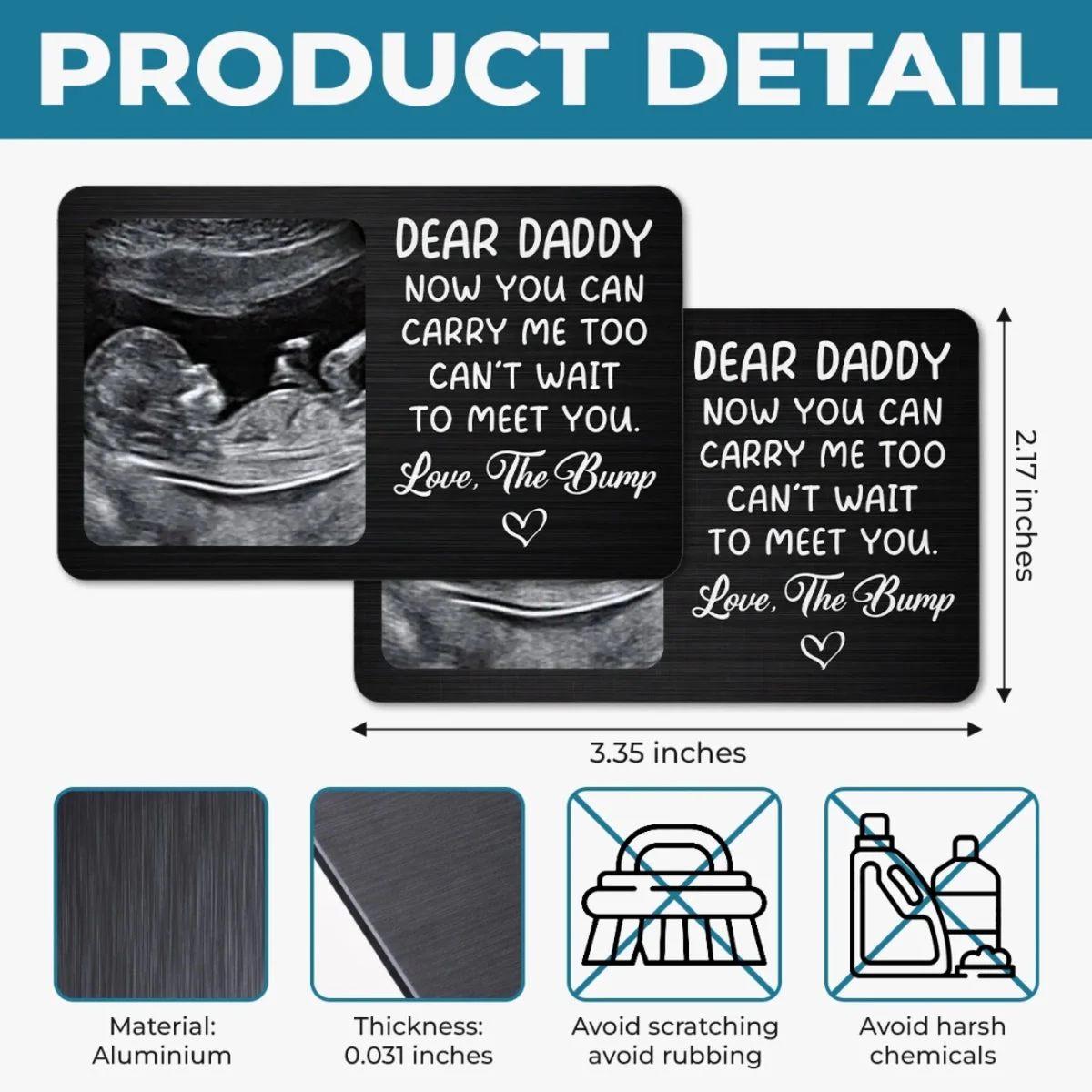 Custom Photo Metal Wallet Card - Personalized Father's Day, Baby Shower, Gender Reveal Gifts For New Dads, Grandpas - From Bump To Bundle Of Joy - Image 4