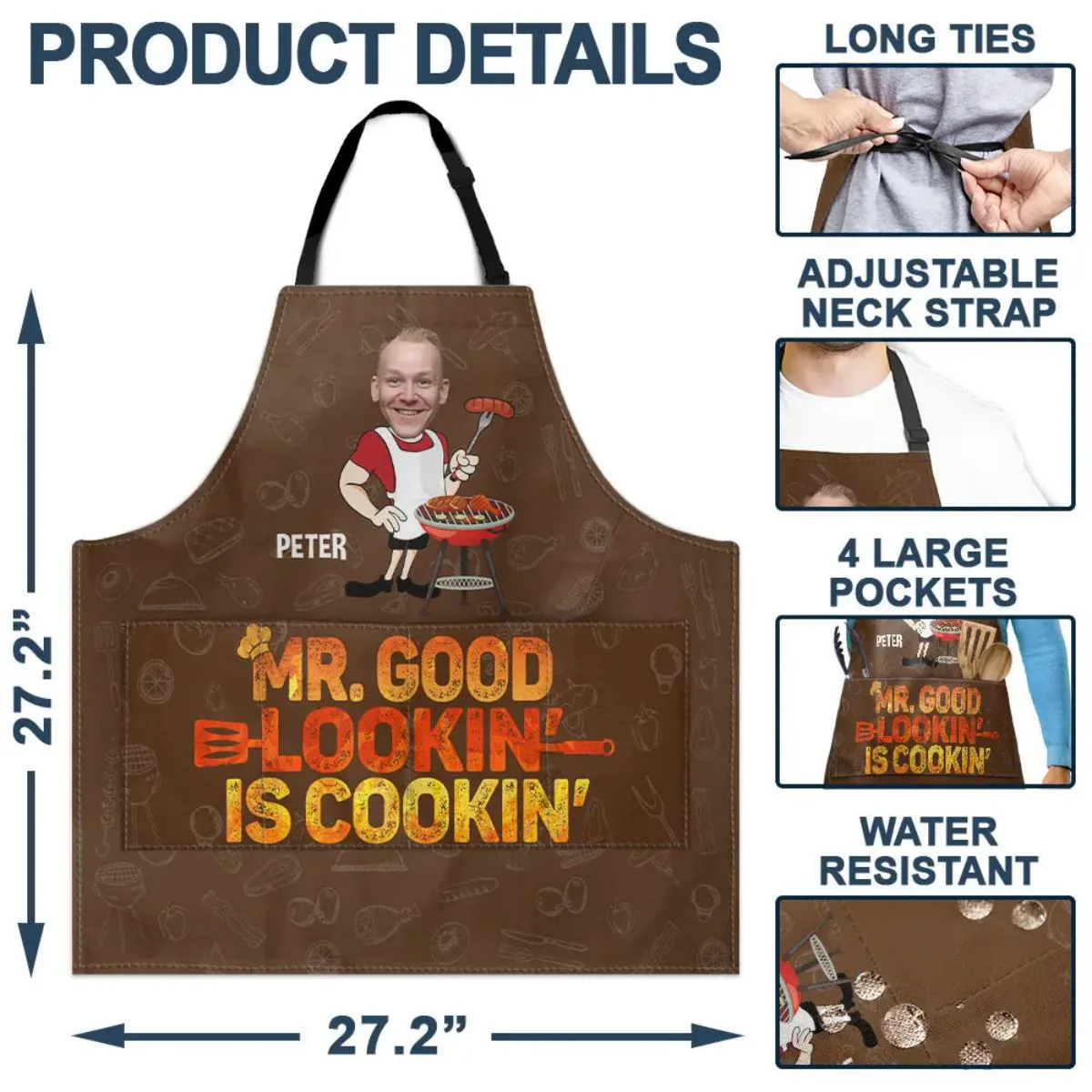 Custom Photo Mr. Good Lookin' Is Cookin' - Personalized Apron - Image 2