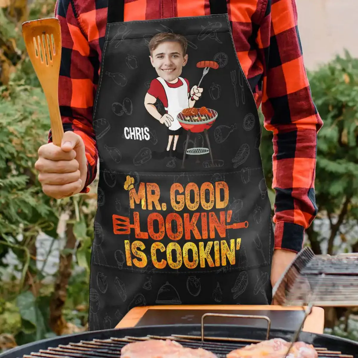 Custom Photo Mr. Good Lookin' Is Cookin' - Personalized Apron - Image 3