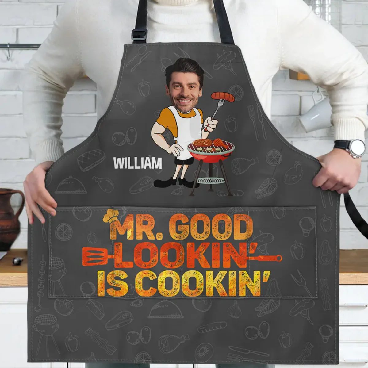 Custom Photo Mr. Good Lookin' Is Cookin' - Personalized Apron - Image 4