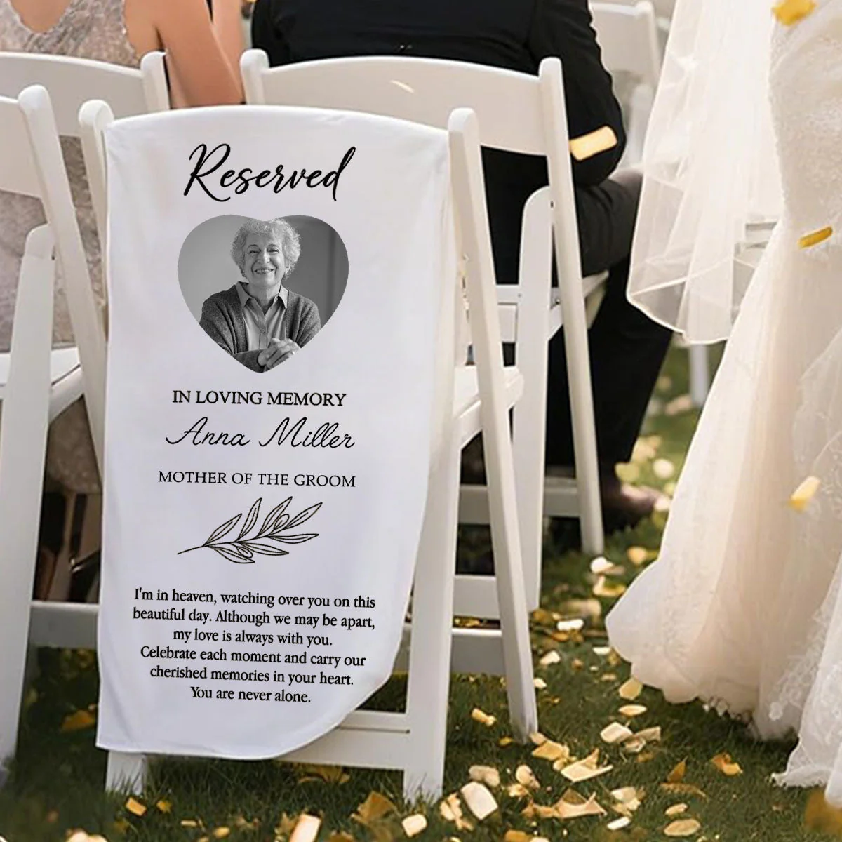 Custom Photo, Name & Relation Reserved Wedding Memorial Chair Sign, Personalized Wedding Chair Banner In Memory Of Loved Ones - Image 4